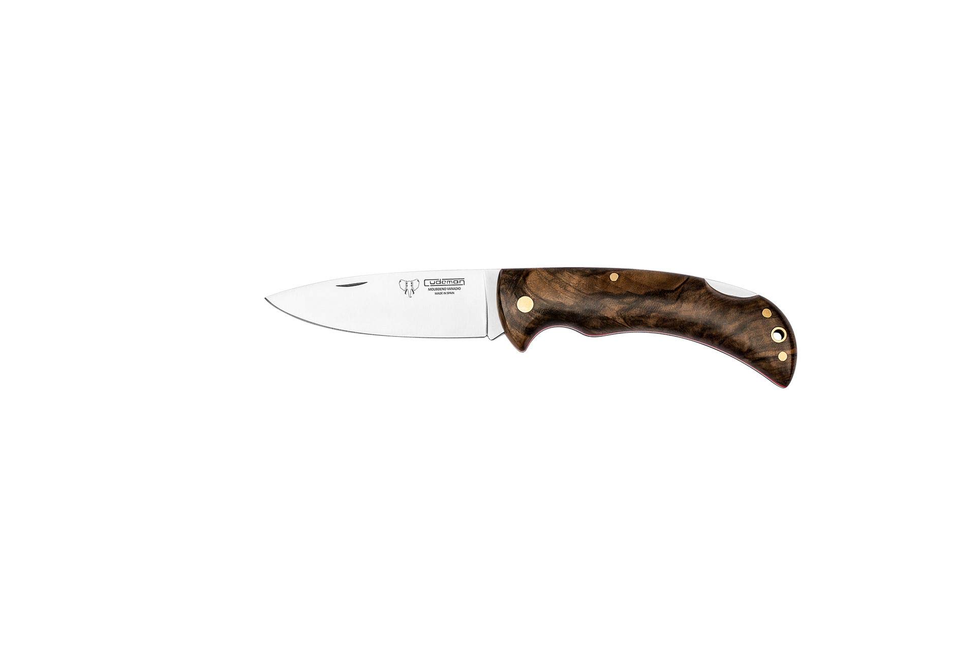 Cudeman Navaja 325-G Hoja de Acero MoVa 1.4116 de 9,5 cm y empuñadura de Nogal Pulido con Separador Rojo de 11,5 cm para Caza, Pesca, Supervivencia y bushcraft + Portabotellas Regalo