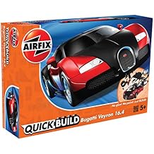 Airfix J6020 Quickbuild Plastic Model Car Kits - Bugatti 16.4 Veyron Black/Red, Easy Assembly Snap Together Kit, Classic Race Cars for Adults & Kids to Build, Model Sport Cars, Building Toys Set