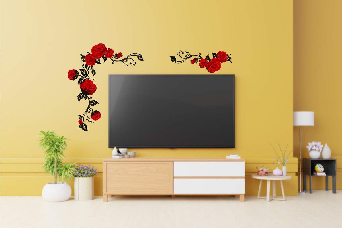 SP Decals red Rose with Home Decorative Leaves Multicolour Wall Sticker for Home décor (PVC Vinyl Multicolour )