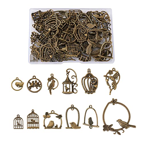 Craftdady 72pcs Antique Bronze Birdcage Charms Tibetan Alloy Hollow Filigree