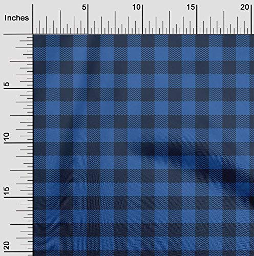 oneOone Cotton Cambric Blue Fabric Gingham Check Sewing Material Print Fabric By The Yard 56 Inch Wide