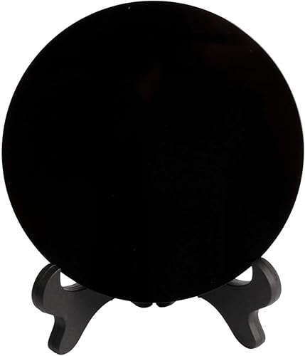 Marsrut Scrying Mirror - Disco circular de obsidiana negra con soporte, obsidiana natural, energía de yoga de alquimia, herramientas de adivinación,