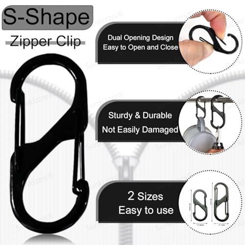 Sunkizzrs® Dual Hook S Carabiners(60 MM, Pack of 10)—Quick Release Design Hooks Keychain—Multi-Purpose Snap Hooks—Zinc Alloy Anti Theft Zipper Carabiner Clips for Backpack,Camping,Gardening,Outdoor 3 51NeW2I1S3L