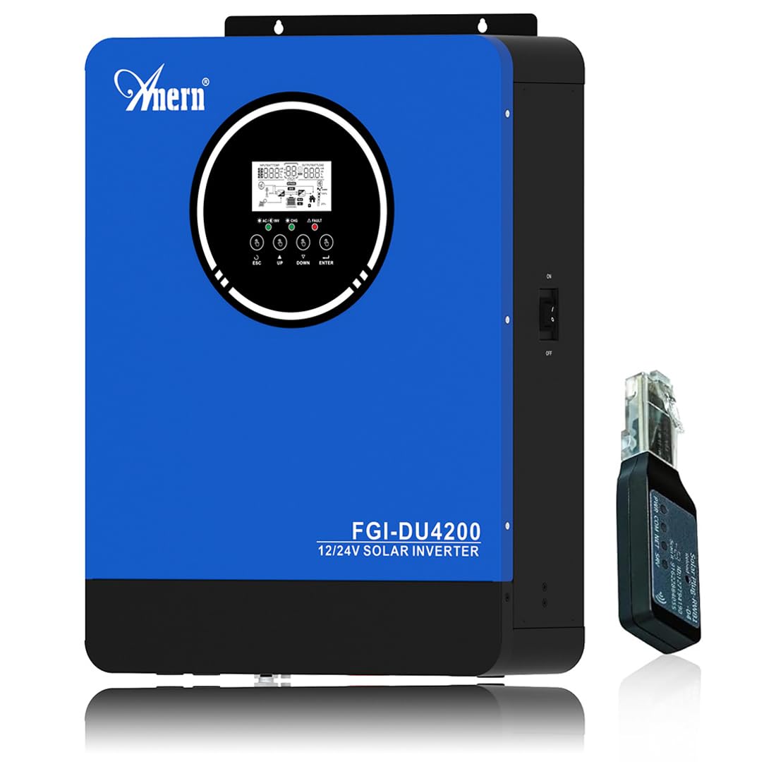 Anern Onduleur Hybride Solaire 4KW 2KW DC 12V/24V vers AC 220V/230V, Double Tension Onduleur Hors Réseau avec Chargeur Solaire MPPT 100A,BMS pour Communication avec Batteries,PV 55V-500VDC