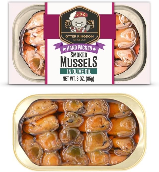 Otter Kingdom Smoked Mussels in Olive Oil, 3-Ounce Cans (Pack of 12)