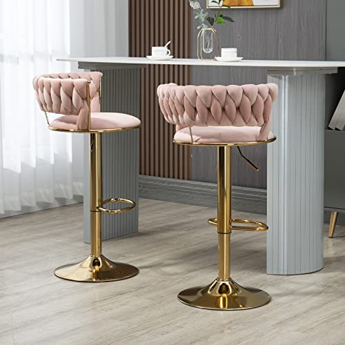 Deolme Swivel Velvet Bar Stools, Adjustable Counter Height Barstools Bar Chairs Modern Counter Stools With Back Upholstered Kitchen Island Chairs Gold Sillas Para Barra De Cocina (Pink, Set Of 3) #TOP4
