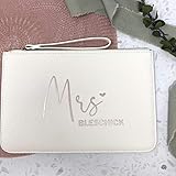  Handtasche Brauttasche Clutch breit - personalisiert weiß mit Wunschtext - auch schön für die Trauzeugin