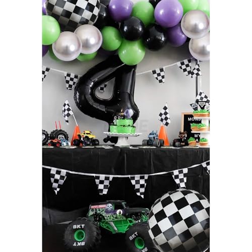 Image of Monster Truck Balloon Bundle 20 Pcs Checkered Balloons Latex Balloon Green Purple Black Boy 1st 2nd Race Ca Vintage Fast One Two Fast Theme Monster Birthday Party Decor Supplies Kit