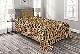 ABAKUHAUS Braun Tagesdecke Set, Leopard-Druck, Set mit Kissenbezügen Waschbar, für Einselbetten 170 x 220 cm, Braun