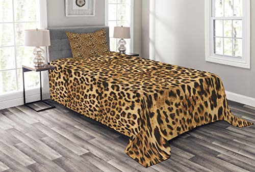 ABAKUHAUS Braun Tagesdecke Set, Leopard-Druck, Set mit Kissenbezügen Waschbar, für Einselbetten 170 x 220 cm, Braun