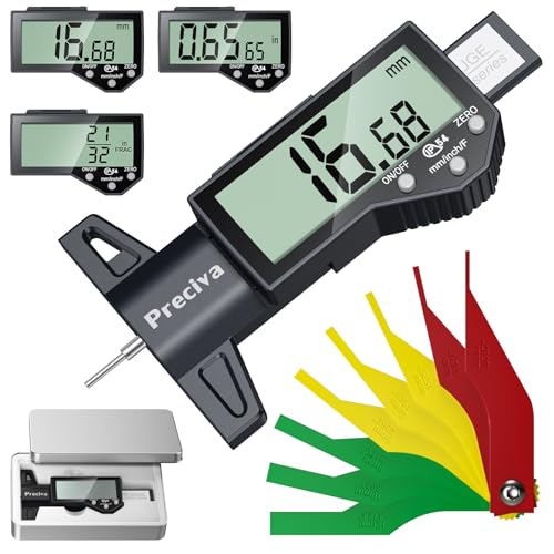 Image of Preciva Tire Tread Depth Gauge & Brake Lining Gauge Set, Digital Tire Depth Gauge with Large LCD Display and in, MM, F Conversion, for Tread Depth, Brake Shoe and Pad Wear