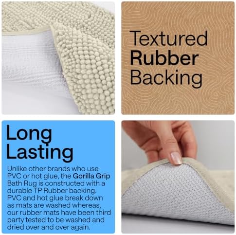 GORILLA GRIP Bath Mat, Thick Soft Absorbent Chenille Floor Mats, Rubber Backing Bathmat, 152x61 cm, Quick Dry Rug, Machine Washable Rugs for Shower and Tub Floors, Bathroom Accessories Decor, Cloud - 2