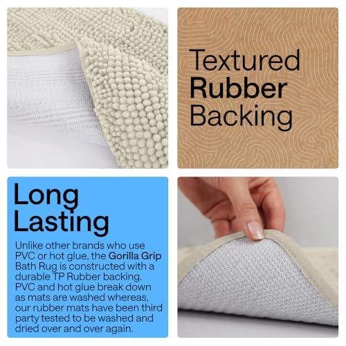 Image of GORILLA GRIP Bath Rug Mat 30x20, Thick Absorbent Chenille, Quick Dry Microfiber Mats, Rubber Backing Washable Shower Floor Rugs, Bathmat Runner, US Designed Bathroom Home Decor Accessories Dusty Cloud