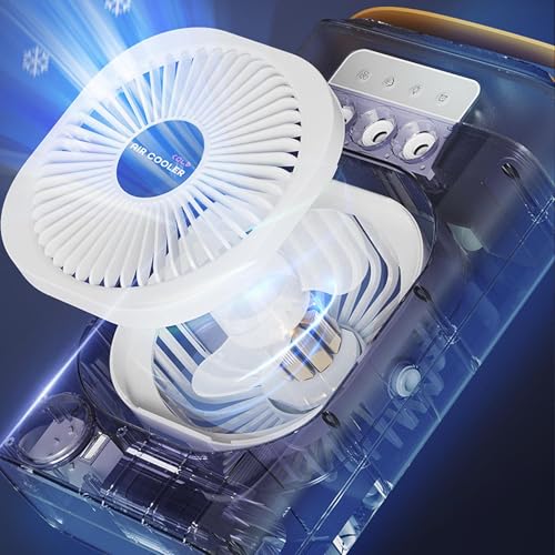 Tischventilator- ABS 26 x 16 cm | USB Luftkühler Lüfter mit 3 Gängen, 3 Düsen, 600ml Wassertank, 7 Farben Nachtlicht, 120 Grad Neigung, USB Typ C pe-8
