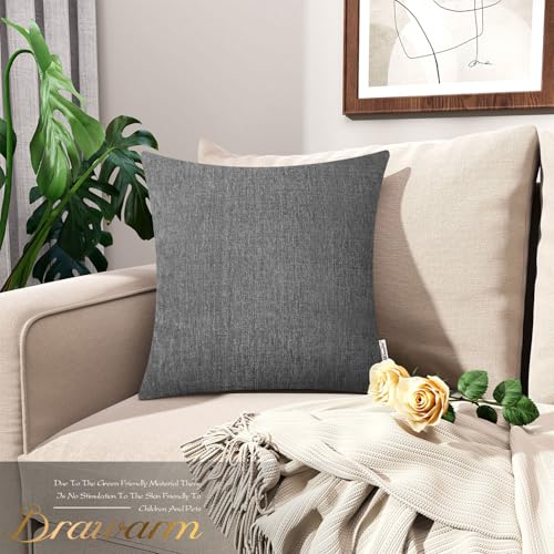 Image of BRAWARM Pack of 2 Throw Pillow Covers Cases for Couch Sofa Home Decoration Solid Dyed Striped Soft Chenille 16 X 16 Inches Neutral Gray
