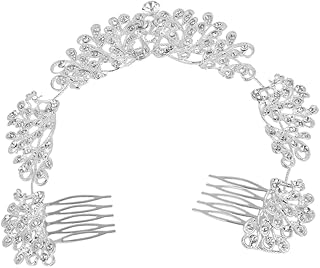 FOMIYES Strass Headpiece Noiva Headpieces Para Casamento Headpiece Nupcial Toucado De Noiva Pente De Cabelo De Casamento Inserção De Noiva Pente De Cabelo Headgear Hairpin Prata Pavão