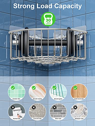 Smartake 2-Pack Corner Shower Caddy Deep Basket Design, Sus304 Stainless Steel, Wall Mounted Bathroom Shelf With Adhesive, Storage Organizer For Toilet, Dorm And Kitchen (Silver) #TOP1