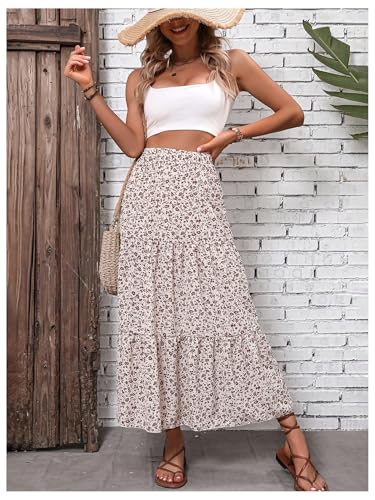 Verdusa Women's Boho Vacation Floral Tiered Flowy Skirt Beach High Rise Maxi Skirts3