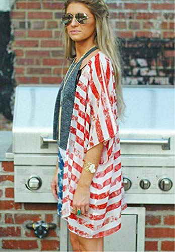 Image of Women's Floral Print Puff Sleeve Kimono Cardigan Loose Cover Up Casual Blouse Tops 2026