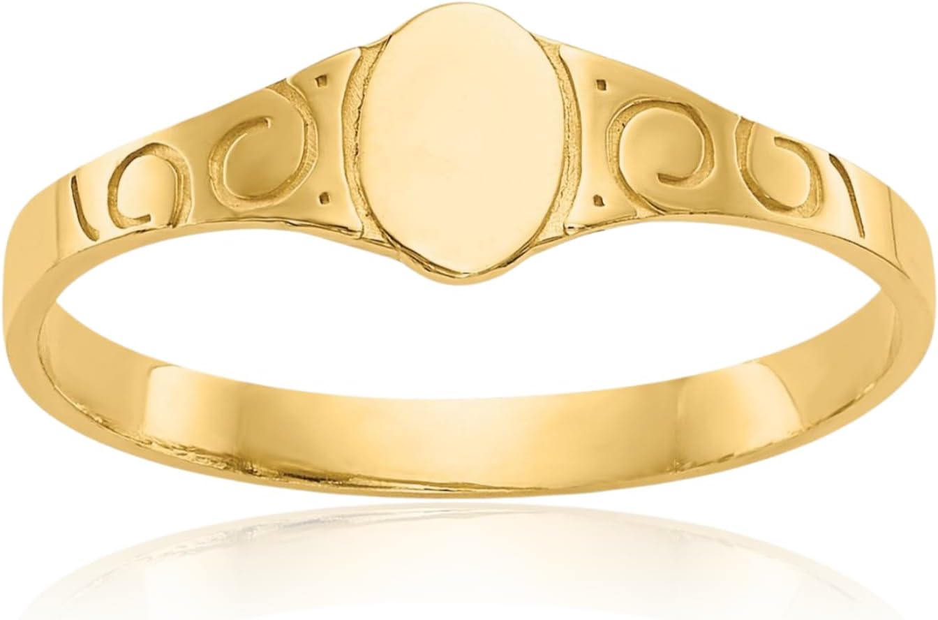IceCarats 10K Solid Yellow Gold Oval Signet Ring 2mm Slim Band Polished, Engravable
