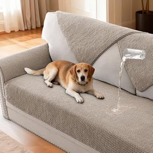 H.VERSAILTEX Waterproof Couch Cover Plush Sofa Cover for Armrest Backrest Fuzzy Soft Anti Slip Washable Sofa Slipcovers Couch Protector Cover for Dogs Cats Kids,28x28'',Beige