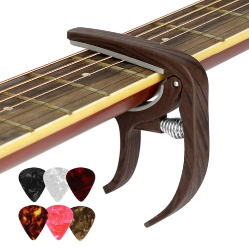 Aomig Cejilla Guitarra Española, Capo Guitarra Aleación de Aluminio con 6 Púas de Guitarra, Cejilla Guitarra Acustica Profesional para Guitarra Electrica Acústica Bajo Ukelele Mandolina Banjo