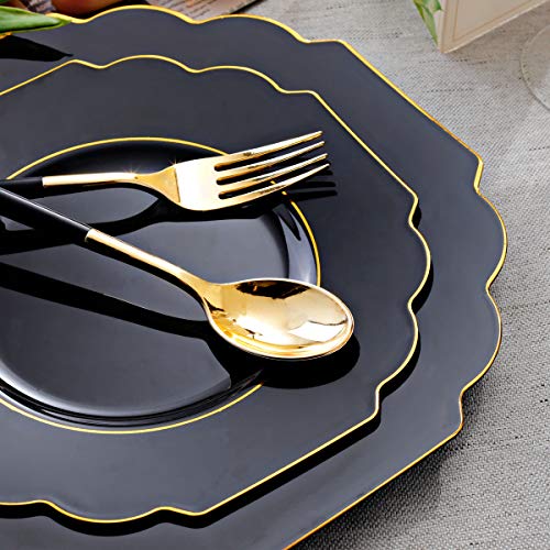 Supernal 60Pcs Black Plastic Plates,Black And Gold Plates Baroque,Gold Plates Plastic,Include 30 Plastic Dinner Plates,30 Appetizer Plates,Suit For Party, Birthday, Wedding, Easter And Monther's Day #TOP3