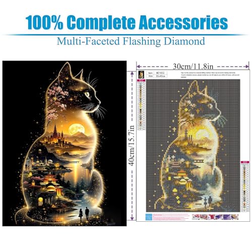 Lophomie Cat Diamond Art Kits for Adults, 5D DIY Cat Landscape Diamond Painting for Adults Beginners, Diamond Dots Kits Gem Arts Crafts for Home Wall Decor 12x16 Inch — view 4