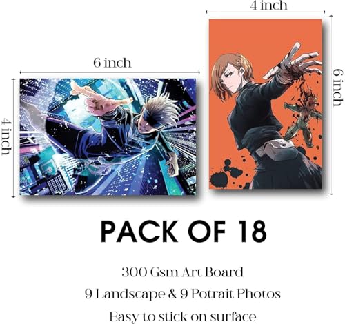 Image of ATEVON Jujutsu Kaisen Manga Wall Collage Kit - Pack of 18 Anime Posters, 300 GSM Prints for Room & Gaming Decor (6x4 Inches)