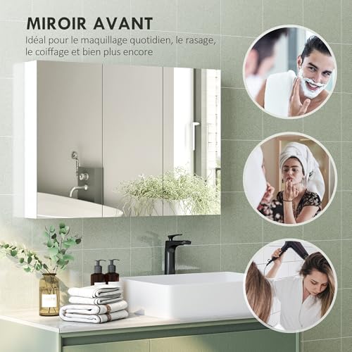Armoire murale de salle de bain blanche, 3 miroirs HOMCOM