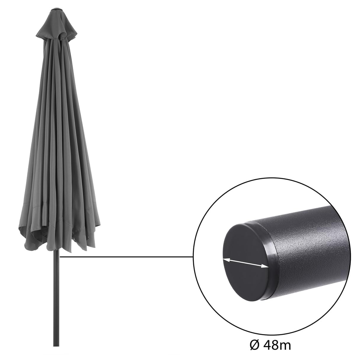 Kingsleeve® Sombrilla de Jardín 330cm Redonda Manivela Mástil Aluminio Protección UV 80+ Repelente al Agua Parasol Balcón Terraza Cubierta Protectora Antracita