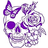 Durabilité 8/10 ans Autocollant Sticker tete de Mort, Stickers Skull Papillon, Vinyle haute performance pour Voiture, Autocollants Crane (mauve)