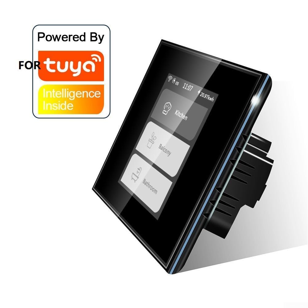 für tuya WLAN Smart Schalter mit LCD-Touchdisplay, 1/2/3-fach oder Vorhangsteuerung, Energieverbrauchsmessung, Mesh-Netzwerk, 220V, Glasplatte, Weiß(White)