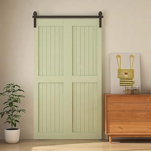 Miniatura 10 de Kit de herrajes para puertas correderas de granero de 40 pulgadas, suave y silenciosamente, ahorra espacio, resistente, fácil de instalar para 2