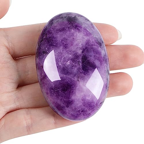 XIANNVXI 2.4' Groß Amethyst Stein Kristalle Sorgensteine Natürliche Poliert Palme Edelsteine Massage Heilung Reiki Energiestein 1PC