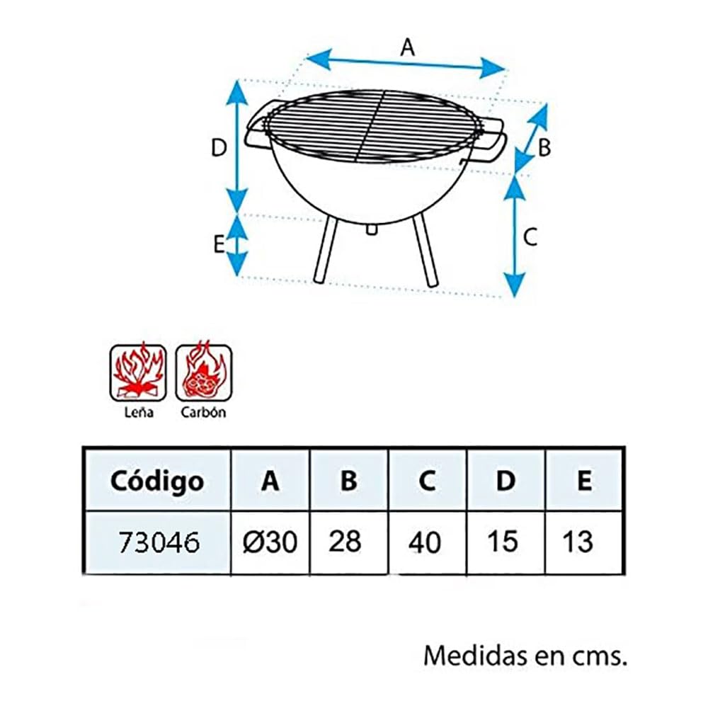 IMEX EL ZORRO 71426.0 Barbecue da Tavolo Rotondo con griglia zincata, Nero, 30 x 28 x 40 cm