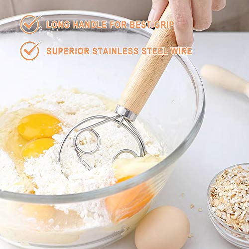 Premium Danish Dough Whisk - 2 Pack 13" Stainless Steel Dutch Whisk (Dough Scraper Included) for Baking Cake, Dessert, Sourdough, Pizza, Pastry - Tool Alternative to a Blender, Mixer or Hook… - Thumbnail 5