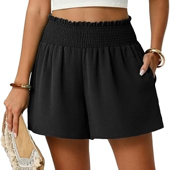Lepunuo Womens High Waisted Shorts Casual Summer Beach Short with Deep Pockets Comfy Athletic Elastic Waist for Vacation