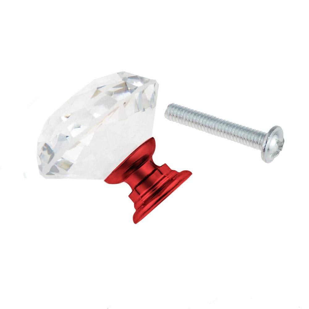 Bszcxbvmp 30Mm Red Crystal Drawers Knobsb, Crystal Glass Cabinet Drawer Closet Door Knob Handle Multicolor(30Mm Red)