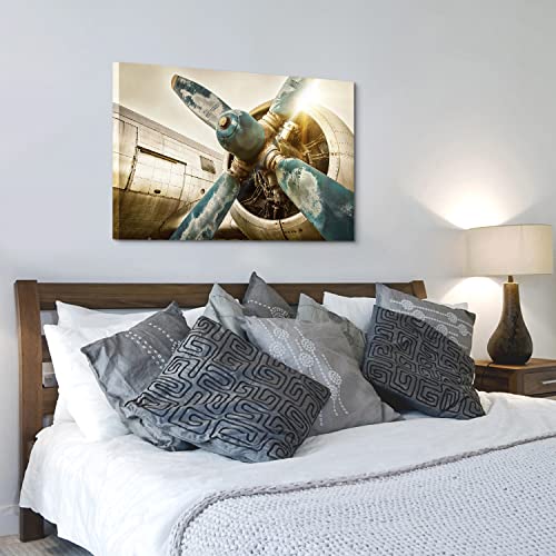 Image of Airplane Wall Art Vintage Military Aviation Fighter Jet Canvas Poster Wall Decor 60x90 cm, Large Retro Sunset Aircraft Plane Propeller Picture Artwork for Living Room Bedroom Office Home Decoration