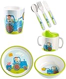 haba biegepuppen set Material: Melamin Haba Geschenkset Traktor 5-teilig mit Trinklerntasse Geburtsgeschenk, Taufgeschenk oder Mitbringsel