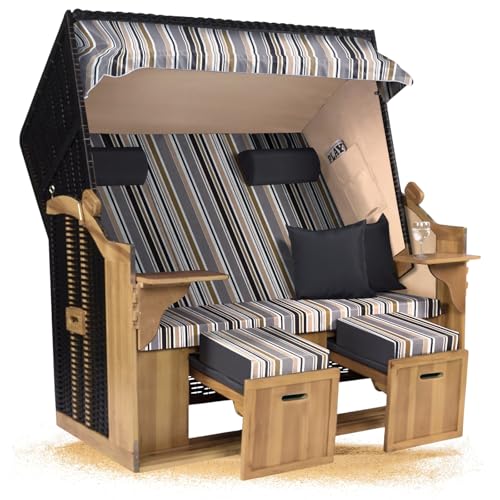 Strandkorb Hanse Ostsee XXL 2,5 Sitzer Volllieger schwarz 150cm breit, ideal für Garten, Terrasse und Balkon