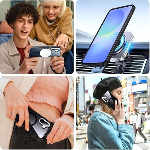 Image of DIZORO Compatible Samsung Galaxy A37 5g Case,Compatible with MagSafe, Non Yellow Military-Grade Drop Protection & Hard PC Back Cover Slim Transparent Anti-Scratch Shockproof Phone Case - Black