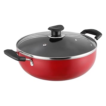 Vinod Aluminium Zest Inducto Non Stick Deep Kadai - 26 cm, 4.1 Litre, 3.5 mm/Triple Layer, Scratch Proof, Toxin Free/Induction and Gas Base - Red (2 Year Warranty)