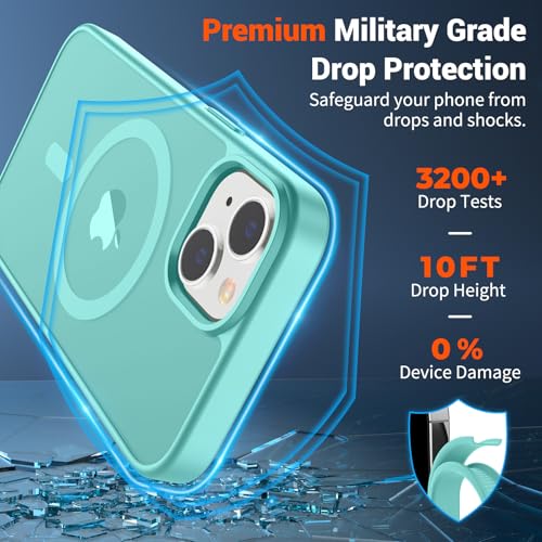 Image of SUPFINE Magnetic for iPhone 15 Case (Compatible with MagSafe) (Military Grade Drop Protection) Slim Translucent Matte Shockproof with Anti-Fingerprint Phone Case, Blue Green