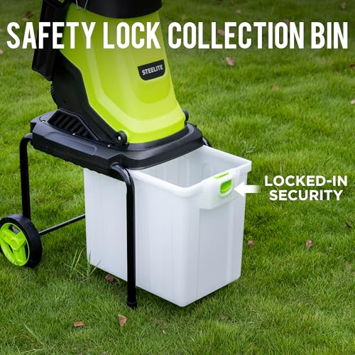 STEELITE 1.8" 15 Amp Electric Wood Chipper, 55L Collection Bin Electric Mulcher Chipper Shredder, Wood Chipper with Max 4000RPM Motor Speed, Easy-Cleanup Dual Steel Blades Ideal for Branches, Twigs