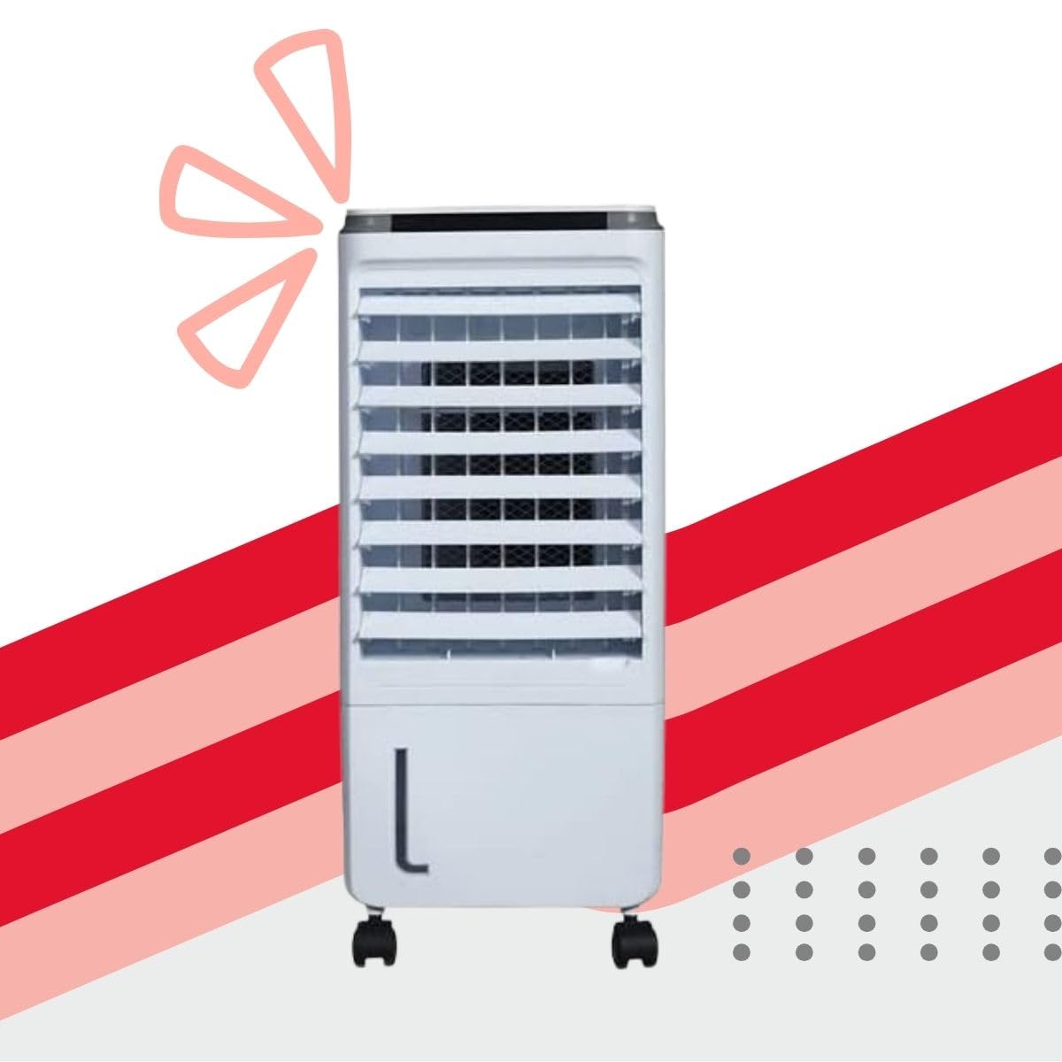 Raffrescatore d'Aria 80W Kasart - Filtrazione, Raffreddamento, Umidificazione, 3 Velocità, Silenzioso, Portatile con Ruote, Serbatoio 7 litri e Alette Oscillanti