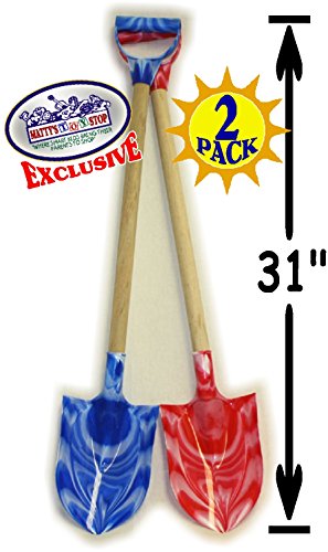 Matty's Toy Stop 31" Heavy Duty Wooden Kids Sand Shovels with Plastic Spade & Handle (Blue Swirl & Pink Swirl) Twin Set Bundle - 2 Pack - Thumbnail 3