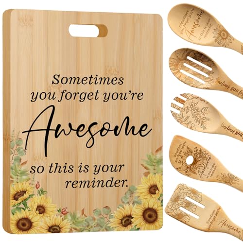 Conjunto de 6 tablas de cortar de bambú con diseño de girasol y mensajes inspiradores 'Thank You' para mujeres, empleados, compañeros de trabajo y amigos miniatura 1