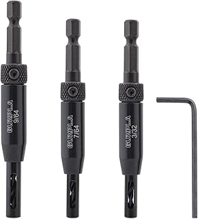 Gunpla 3pcs HSS Hinge Drill Bit Set, Self Centering Hole Drilling Bits Spring Loaded Tools, 1/4" Hex Shank Drills for Hinges Handles Drawers Wood Door Window Cabinet Woodworking 3/32” 7/64” 9/64”